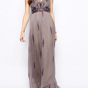 Elegant Gray and Purple Maxi Dress